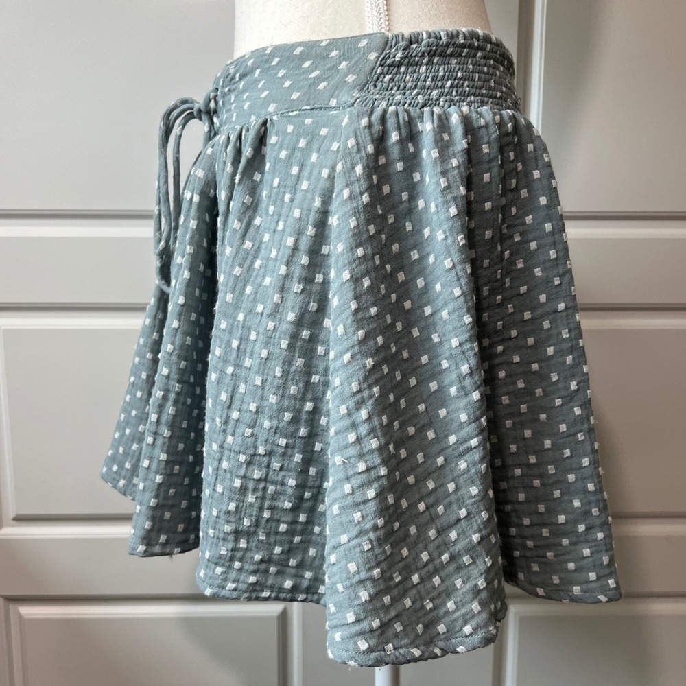 Free People Gauze Skirt Smocked Waist Drawstring Polka Dot Blue XS - Picture 9 of 10